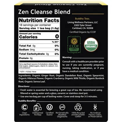 BUDDHA TEAS Zen Cleanse Blend Organic Herbal Tea x18