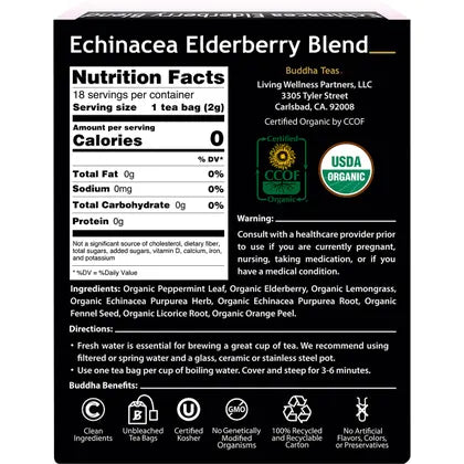 BUDDHA TEAS Echinacea Elderberry Blend Organic Herbal Tea x18