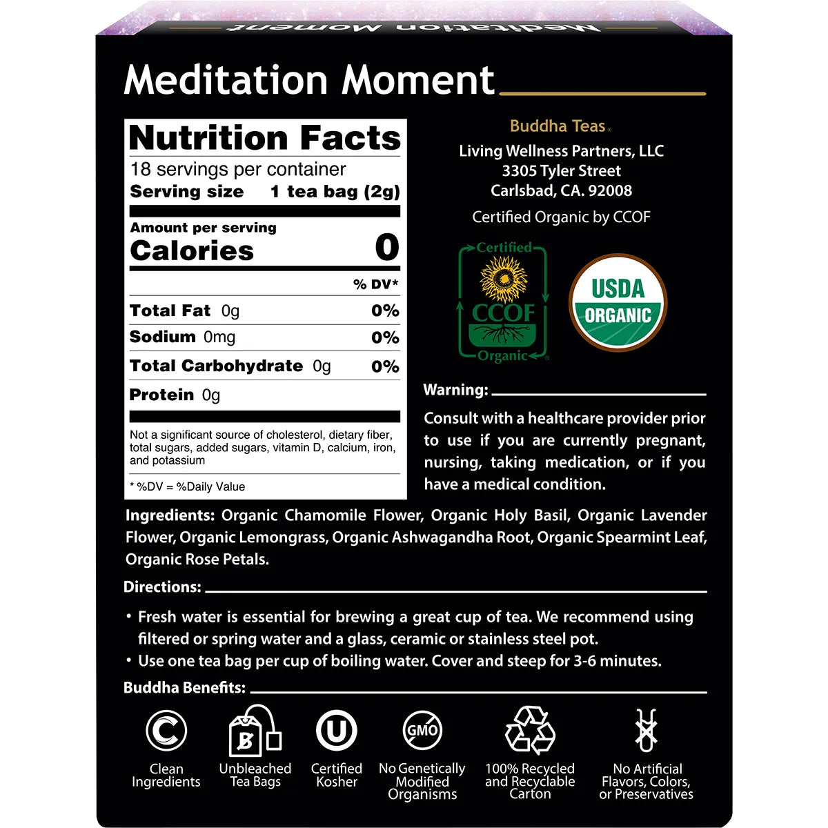 BUDDHA TEAS Meditation Moment Organic Herbal Tea x18
