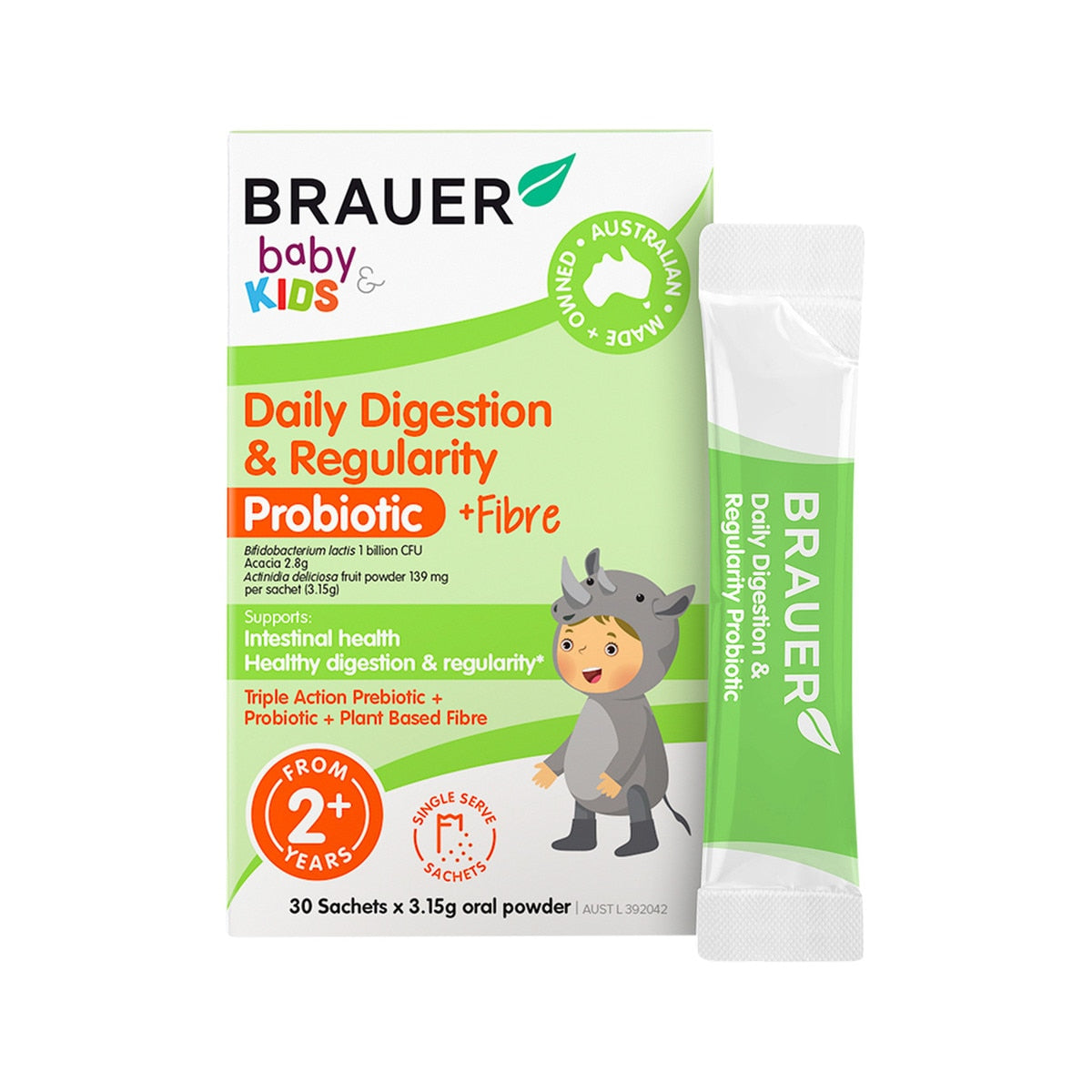 Brauer Baby & Kids Daily Digestion & Regularity Probiotic + Fibre Sachets Oral Powder 3.15g x 30 Pack