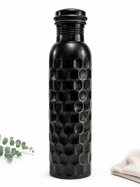 Copper Water Bottle Diamond Antique Black Finish - 950 ML