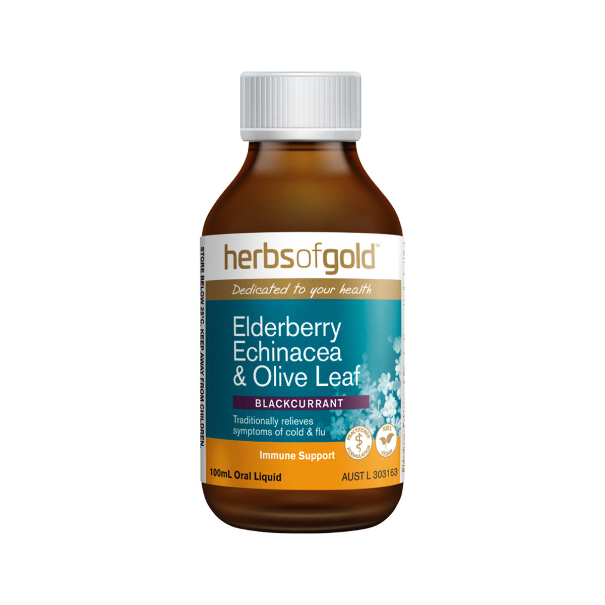 HERBS OF GOLD Elderberry Echinacea & Olive Leaf (Blackcurrant) Oral Liquid