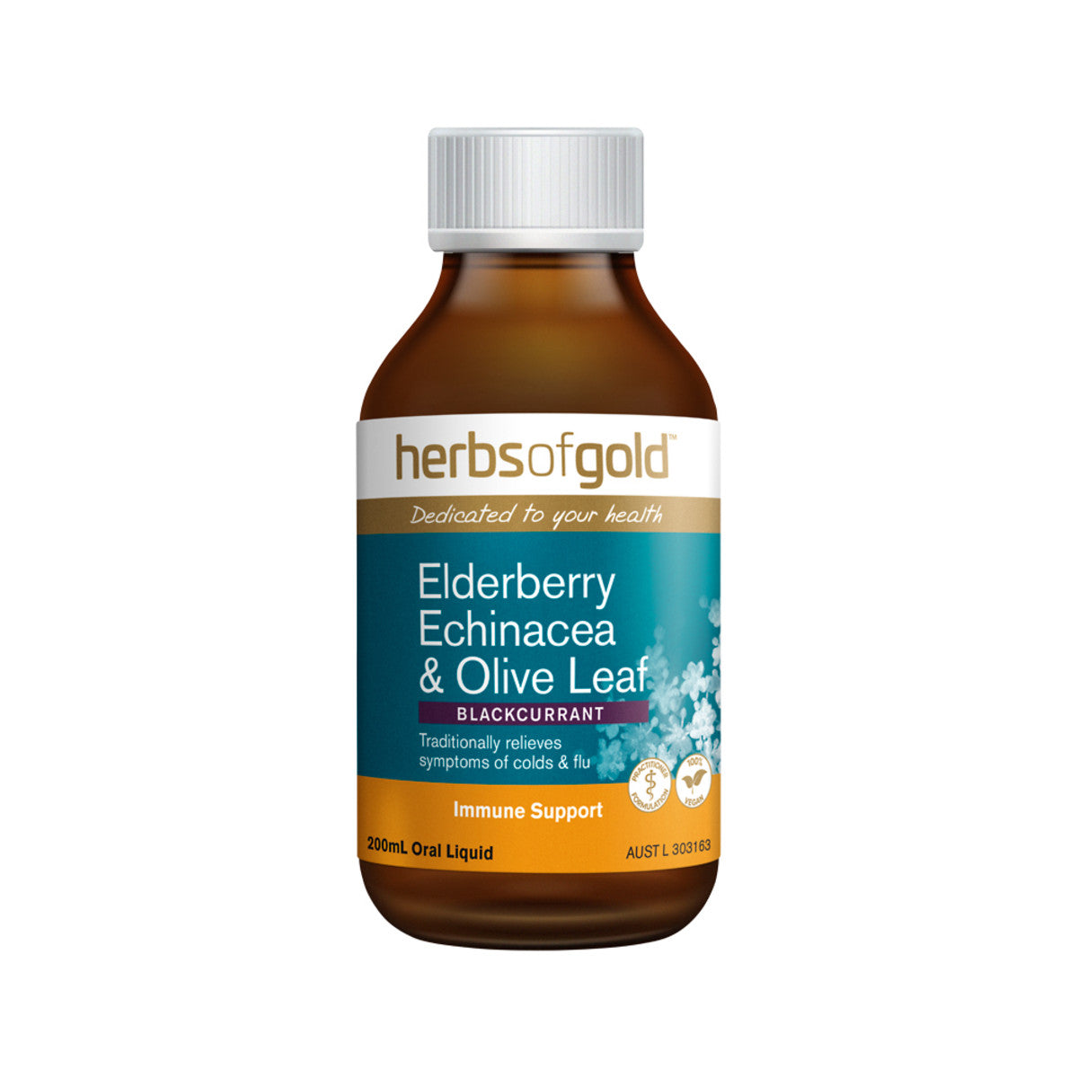 HERBS OF GOLD Elderberry Echinacea & Olive Leaf (Blackcurrant) Oral Liquid