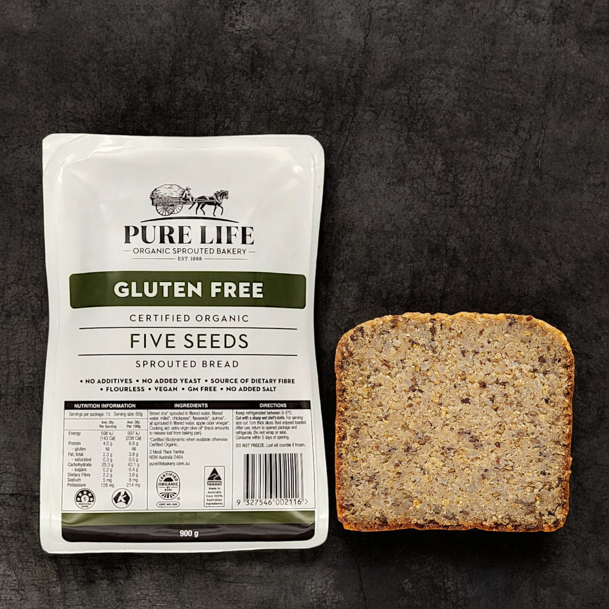 PURE LIFE Sprouted Bread GLUTEN FREE Five Seeds Organic 900g