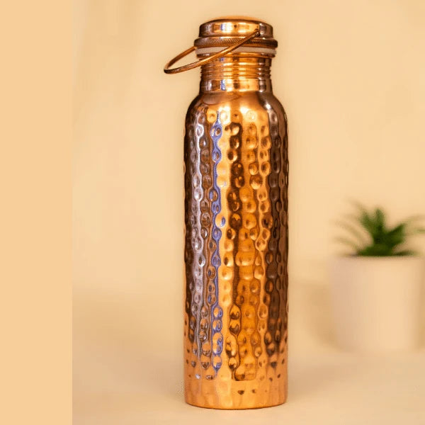 Copper Water Bottle Hammered with Hanger (950ml)