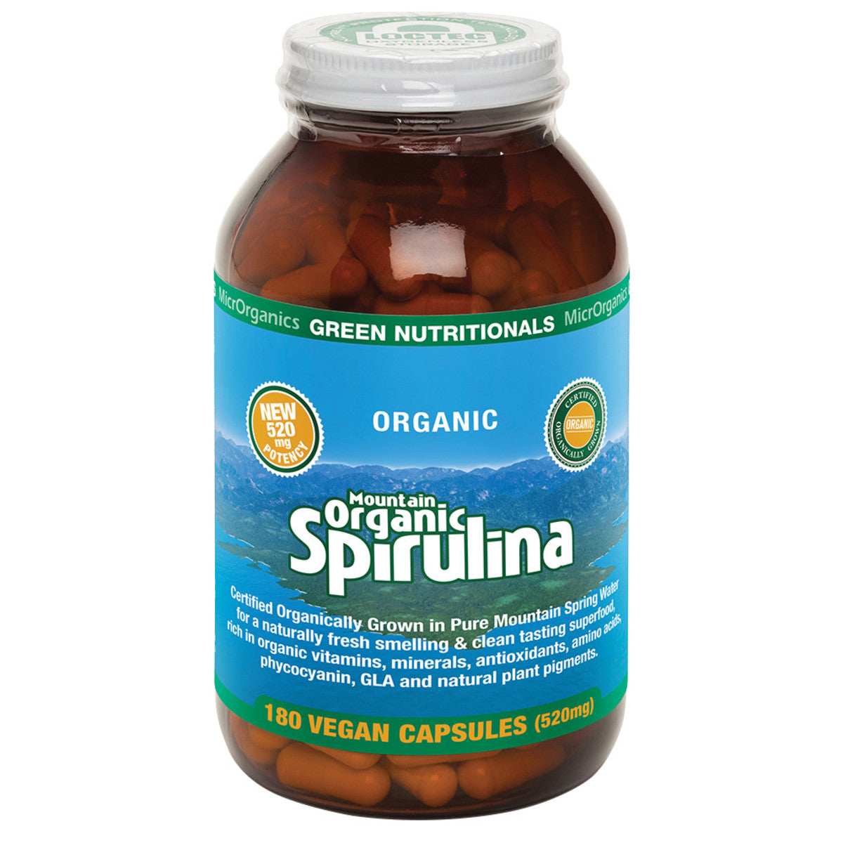 GREEN NUTRITIONALS Mountain Organic Spirulina 520mg Capsules