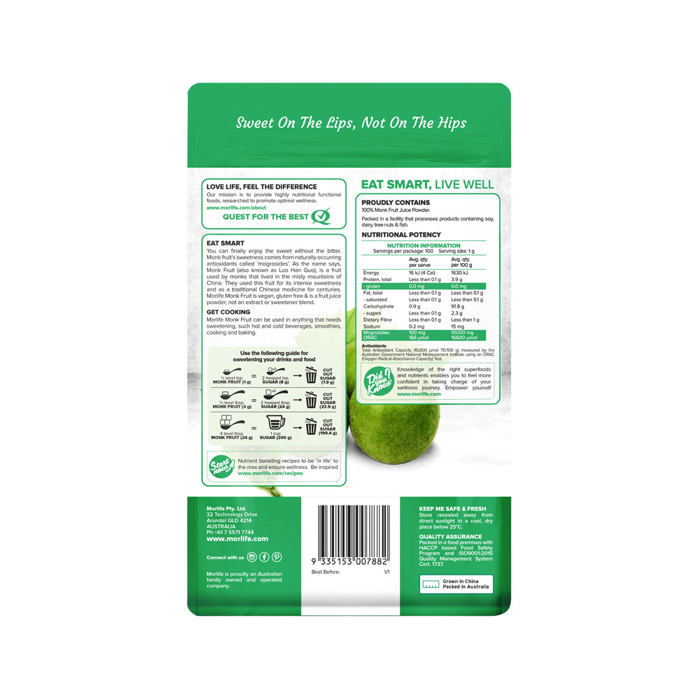 MORLIFE Monk Fruit Certified Organic 100g
