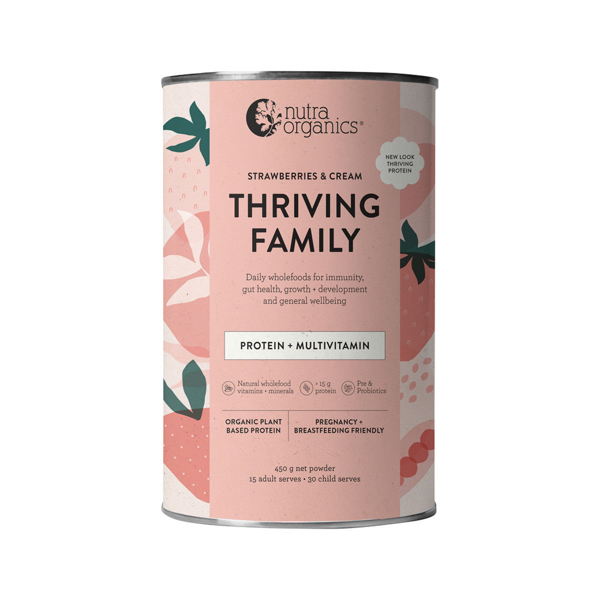 NUTRAORGANICS Thriving Family Protein (Protein + Multivitamin) Strawberries & Cream 450g